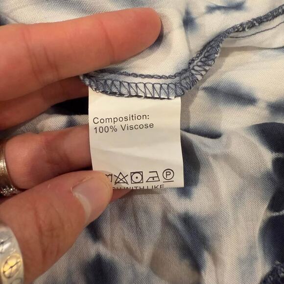 Angashion Tie Front V Neck Blue Tie Dye Short Sleeve Top Women’s Large Summer - Picture 4 of 5